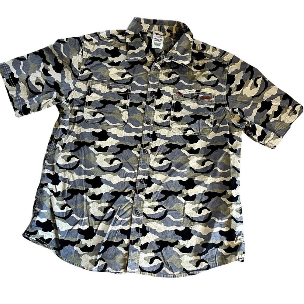 Dickies Short Sleeve Button Down Camo Print Shirt, Men's size 2XL